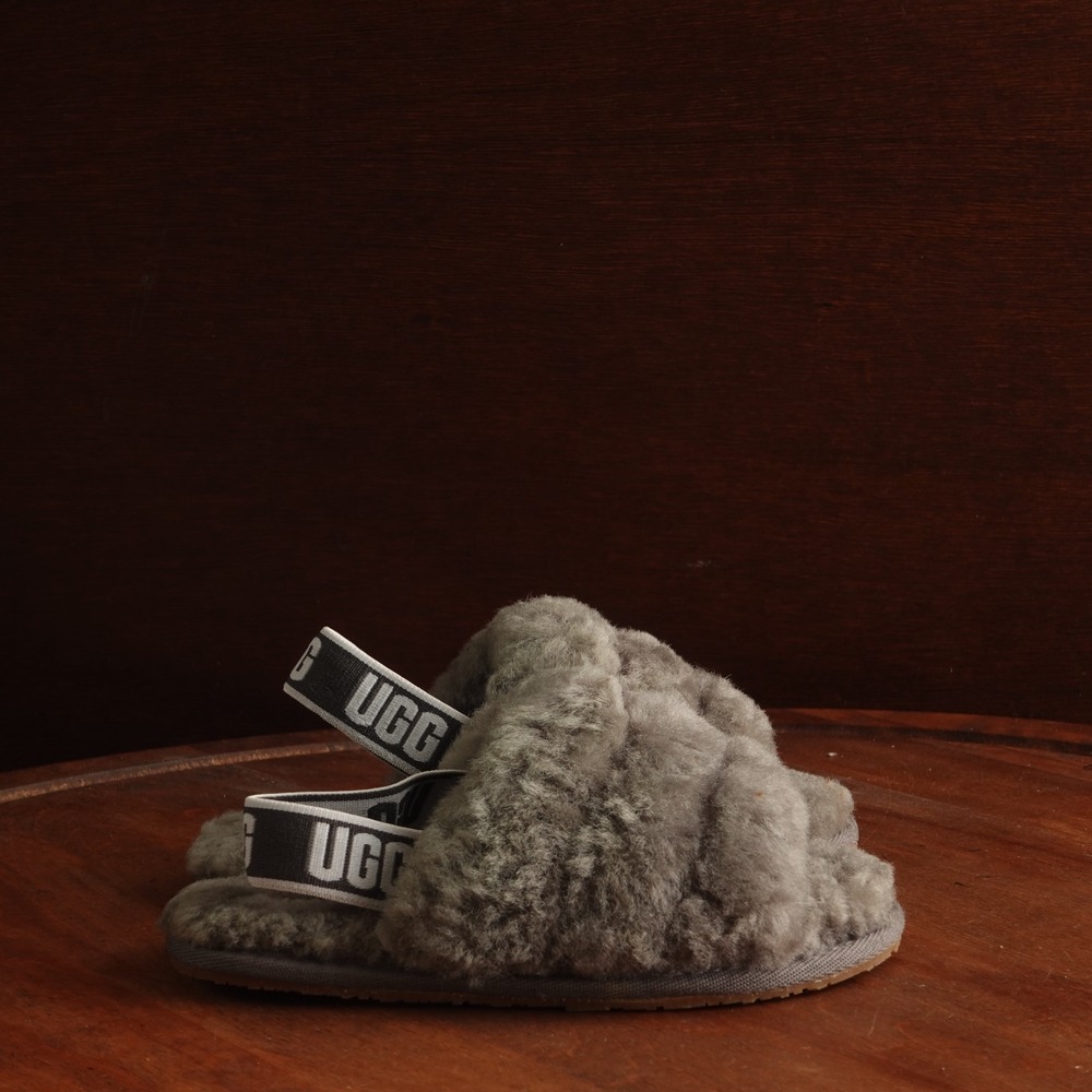 UGG Slippers Toddler SZ 10 Gray Fluff Yeah Slingback Fur Lined Cozy Winter Flat